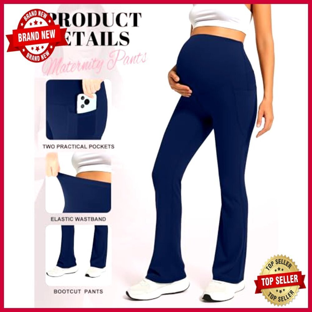 Maternity Flare Leggings with Pockets, Over Belly Support, 3 Pack - Picture 4 of 7